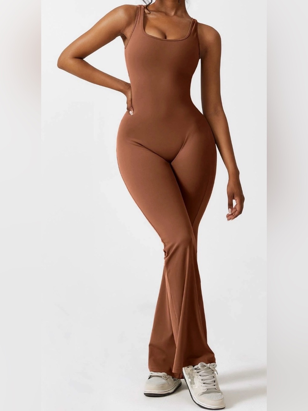 Women’s Brown Scrunch Butt Open Back Jumpsuit XL